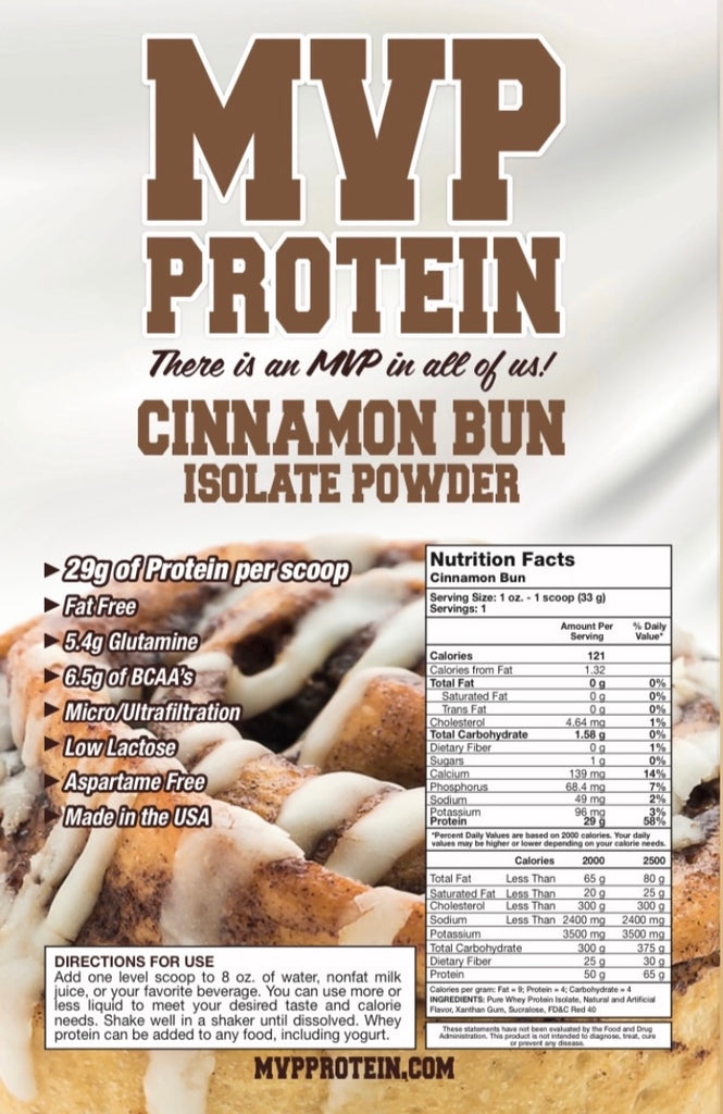 "MVP PROTEIN"  "CINNAMON BUN" Whey Isolate Protein Powder