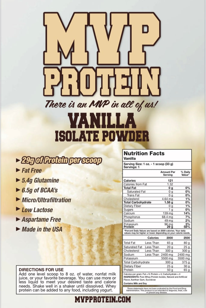 "MVP PROTEIN"  "VANILLA" Whey Isolate Protein Powder