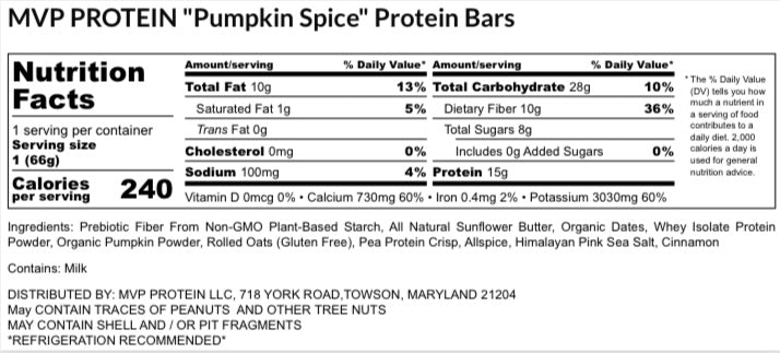 MVP PROTEIN "PUMPKIN SPICE" Protein Bar