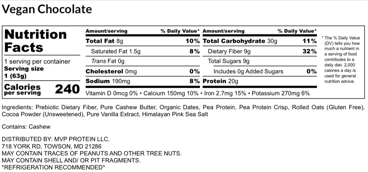 MVP PROTEIN-"VEGAN CHOCOLATE" Protein Bar