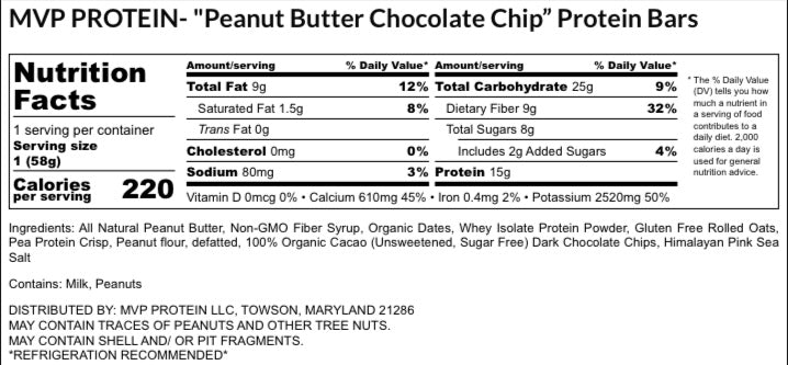 MVP PROTEIN-"Peanut Butter Chocolate Chip" Protein Bar