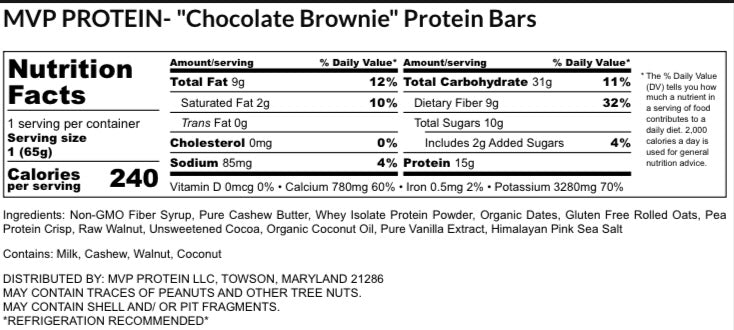 MVP PROTEIN-"CHOCOLATE BROWNIE" Protein Bar
