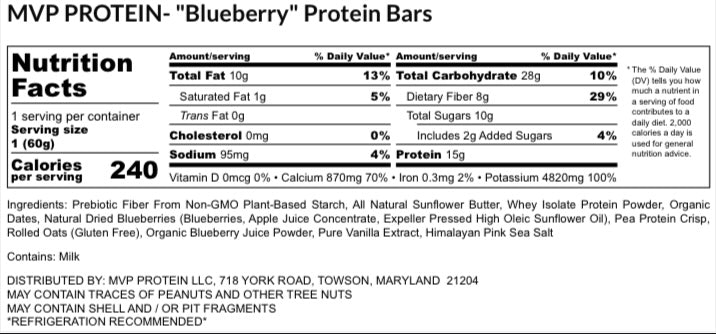 MVP PROTEIN "BLUEBERRY" Protein Bar