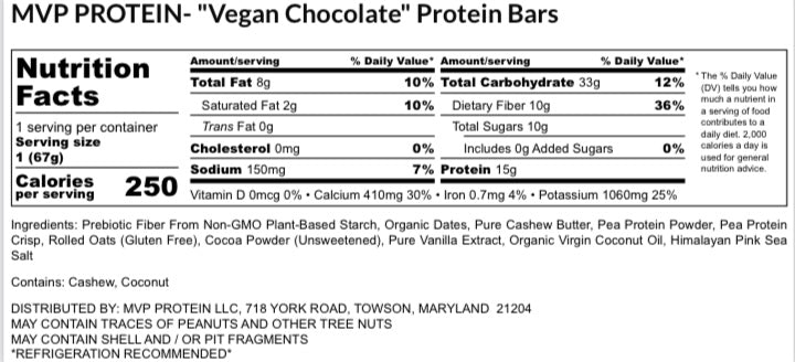 MVP PROTEIN-"VEGAN CHOCOLATE" Protein Bar