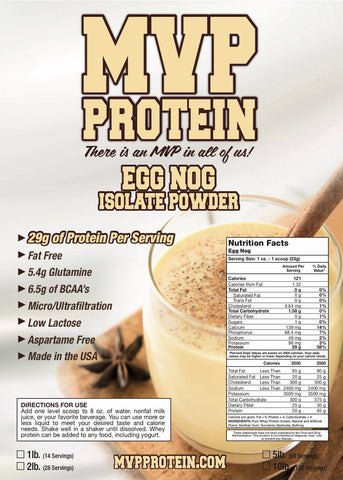 "MVP PROTEIN"  "EGG NOG” Whey Isolate Protein Powder