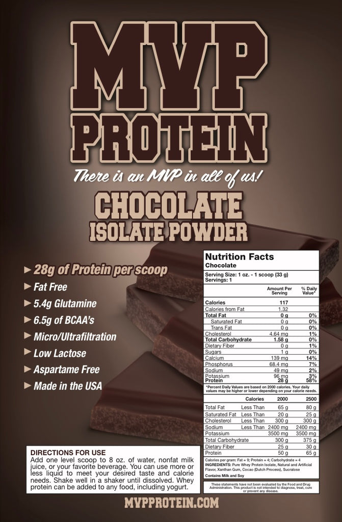 “MVP PROTEIN” "CHOCOLATE" Whey Isolate Protein Powder