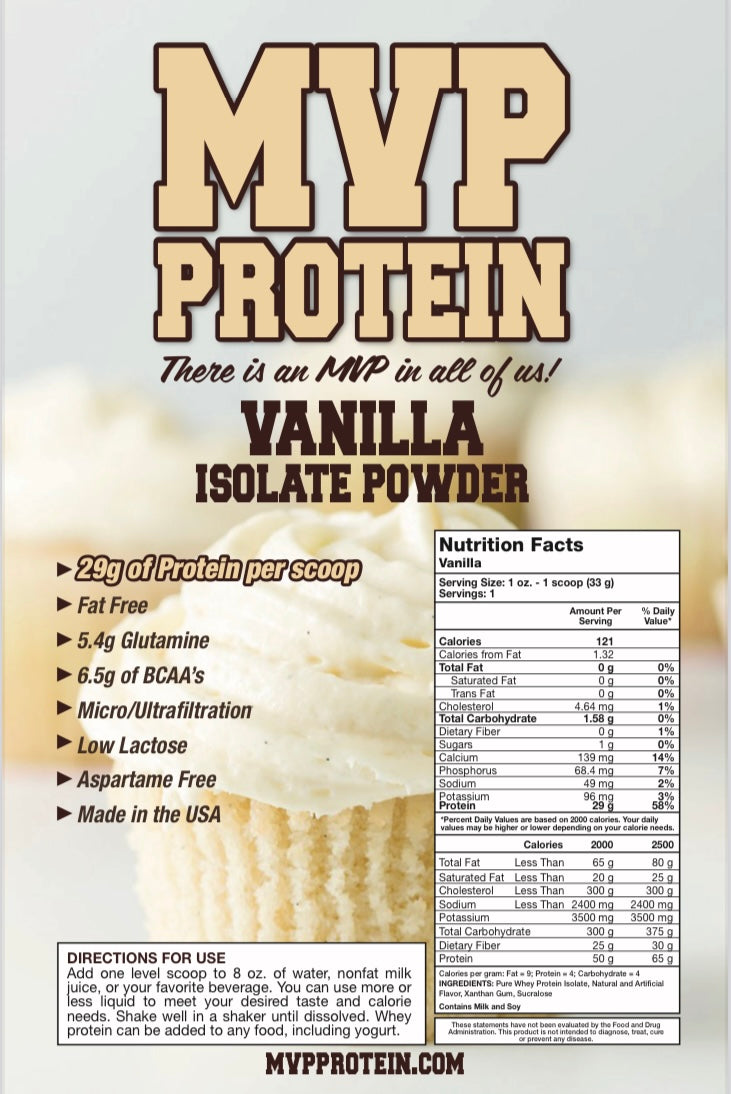 "MVP PROTEIN"  "VANILLA" Whey Isolate Protein Powder