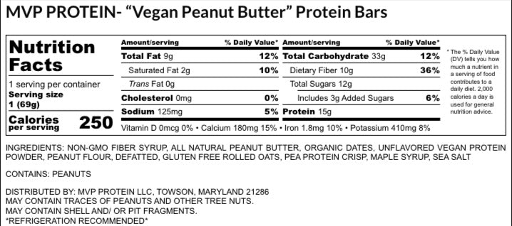 MVP PROTEIN-"Vegan" "Peanut Butter" Protein Bar