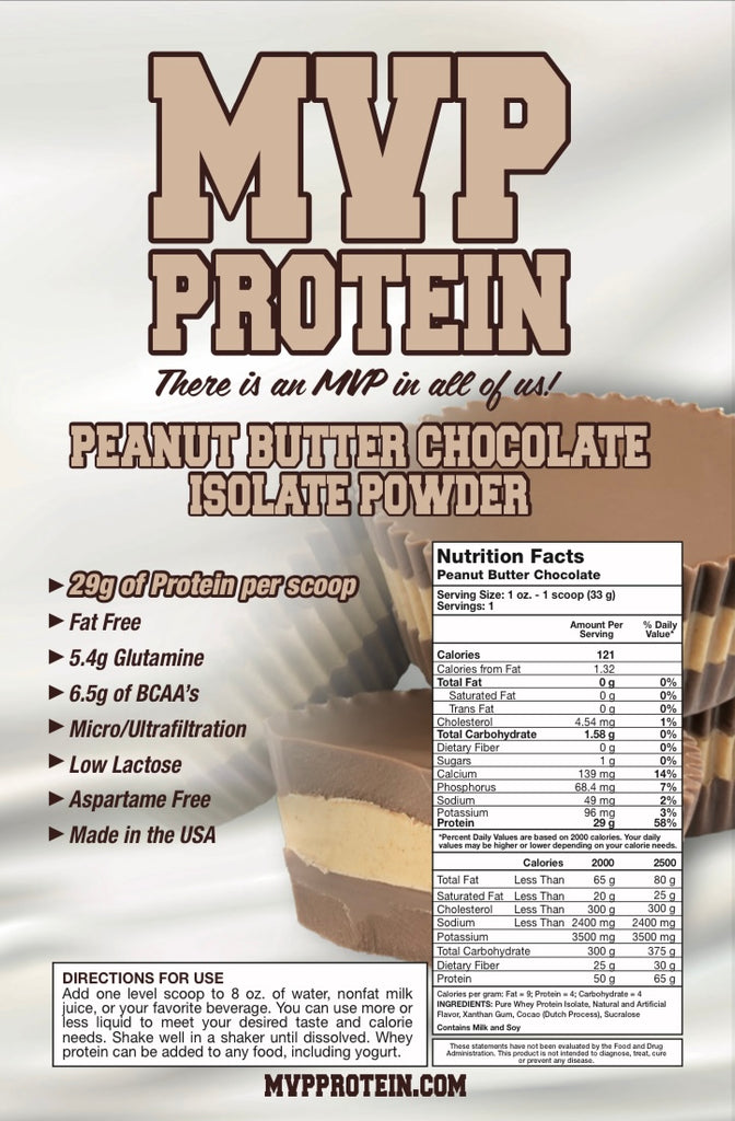 "MVP PROTEIN"  "PEANUT BUTTER CHOCOLATE" Whey Isolate Protein Powder