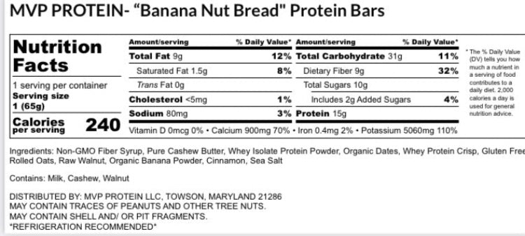 MVP PROTEIN-"BANANA NUT BREAD" Protein Bar