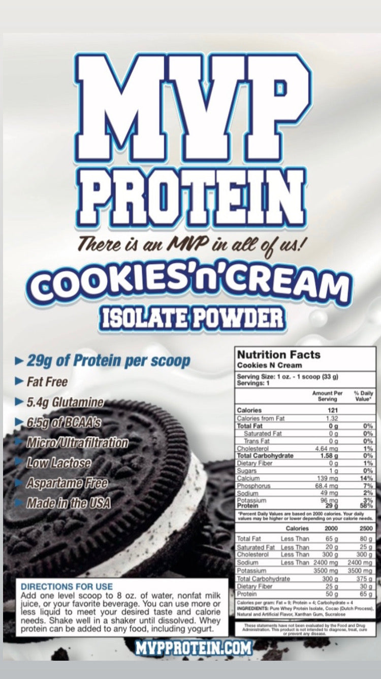 "MVP PROTEIN" "COOKIES N' CREAM" Whey Isolate Protein Powder