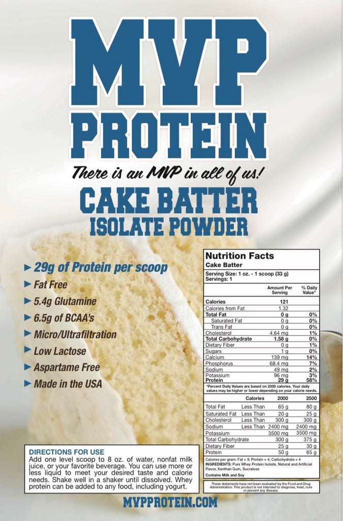 "MVP PROTEIN"  "CAKE BATTER” Whey Isolate Protein Powder