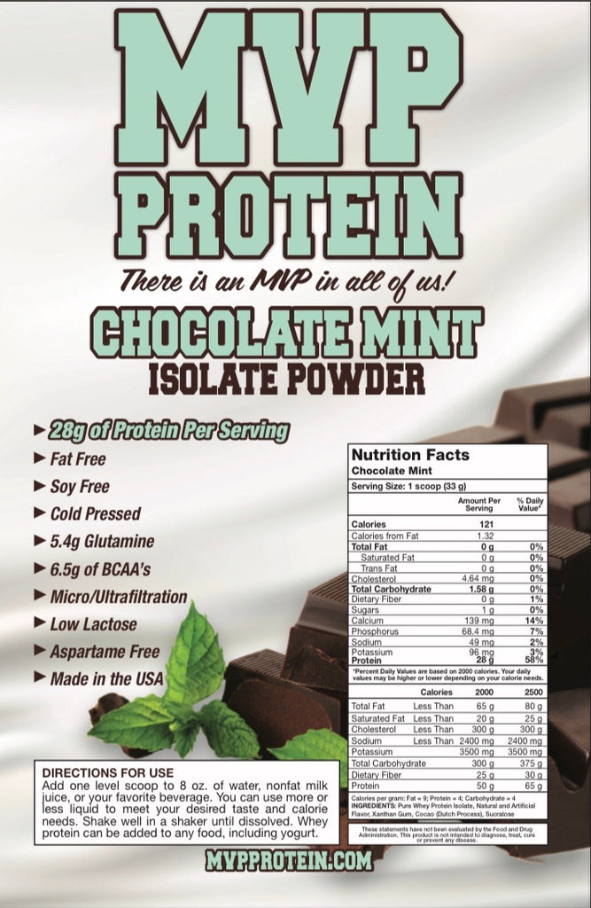 “MVP PROTEIN” “CHOCOLATE MINT” Whey Isolate Protein Powder